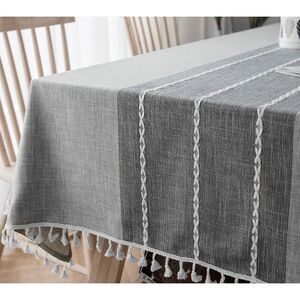Tablecloth Rectangle Cotton/Linen Grey 55" X 102" with Tassels